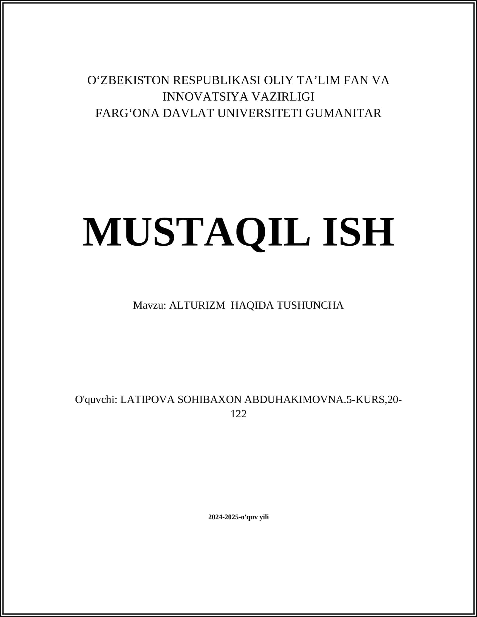 ALTURIZM HAQIDA TUSHUNCHA