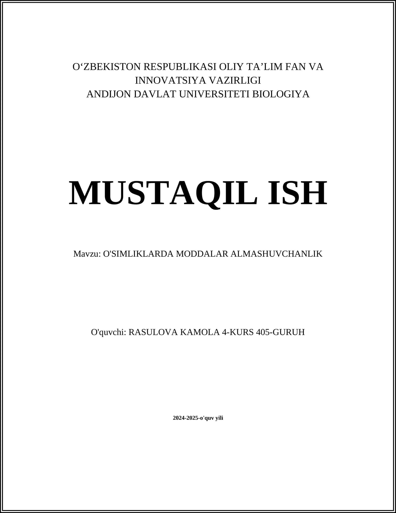 O'SIMLIKLARDA MODDALAR ALMASHUVCHANLIK