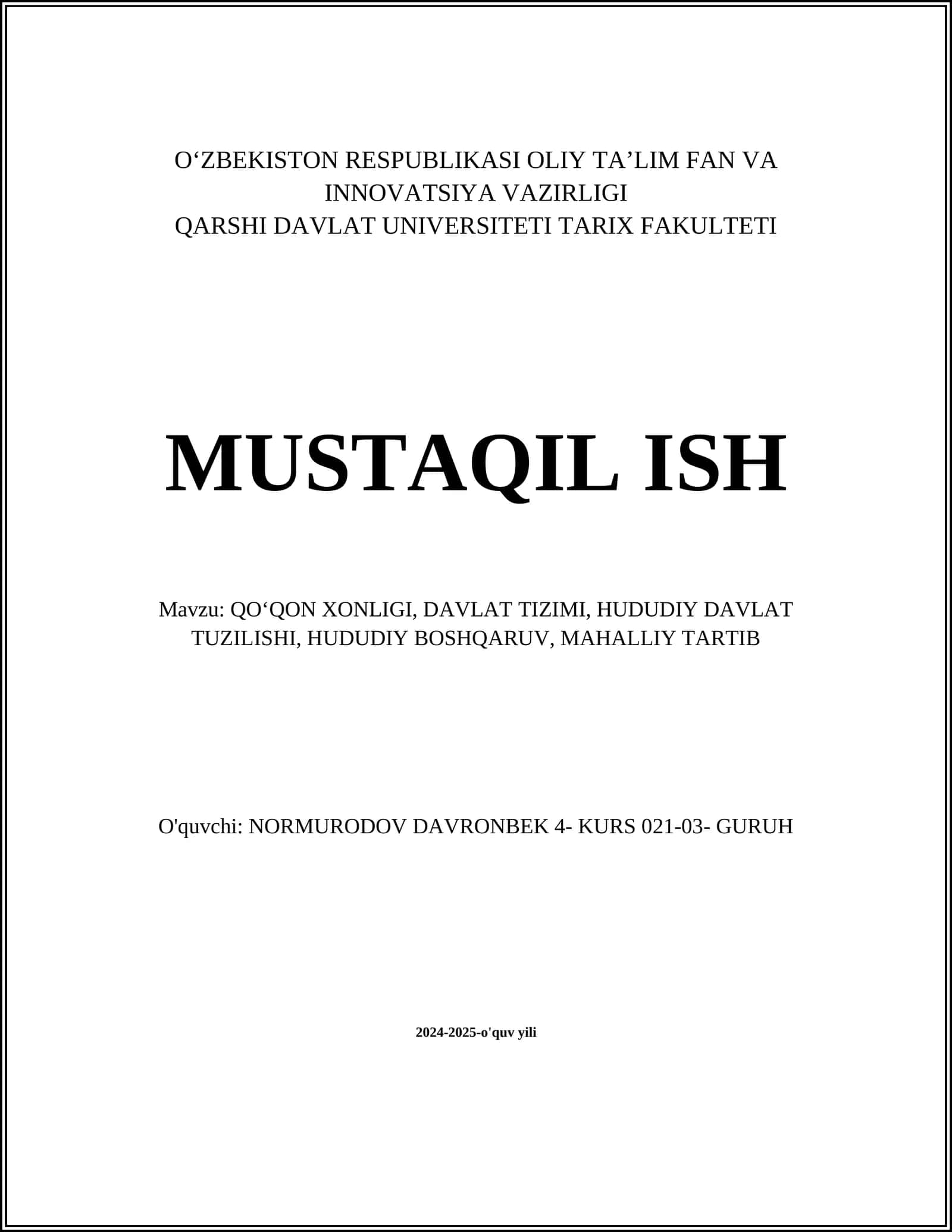 Qo‘qon Xonligi Tarixi