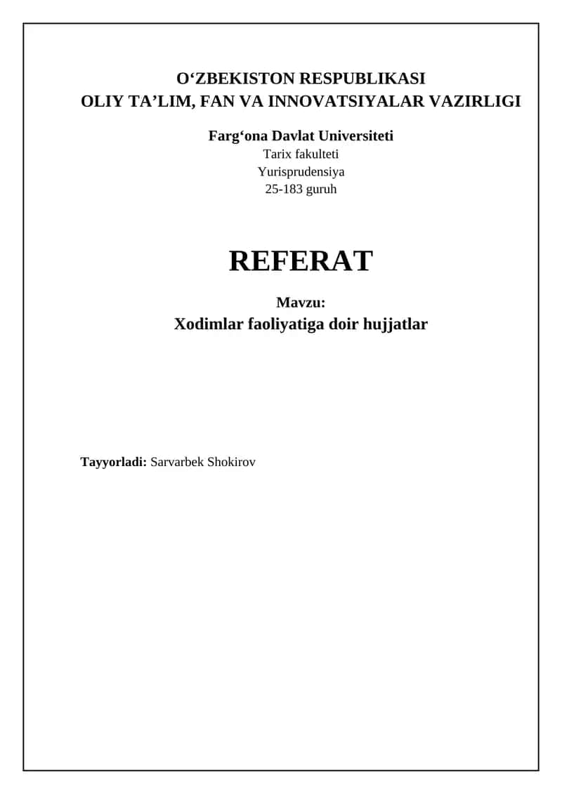 Xodimlar faoliyatiga oid hujjatlar