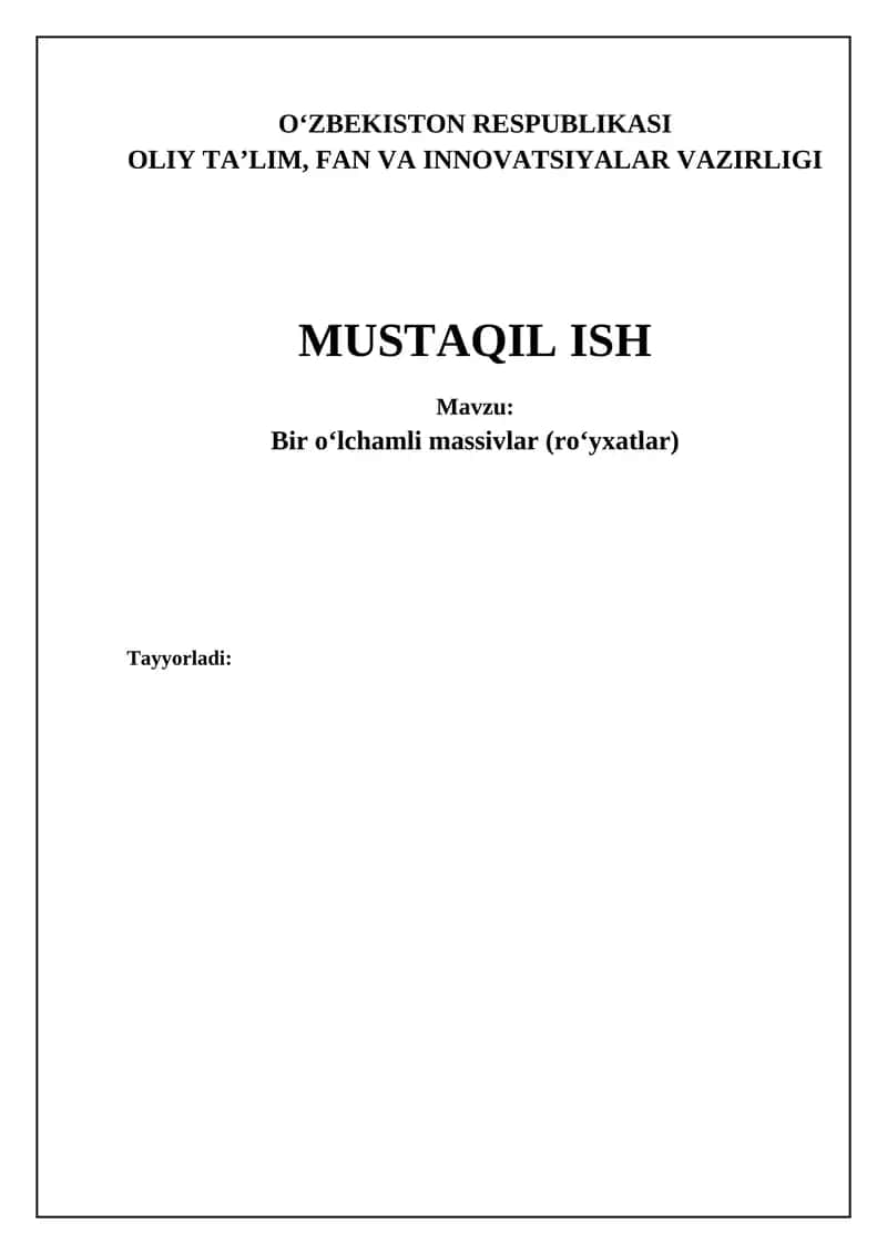 Bir o‘lchamli massivlar (ro‘yxatlar)
