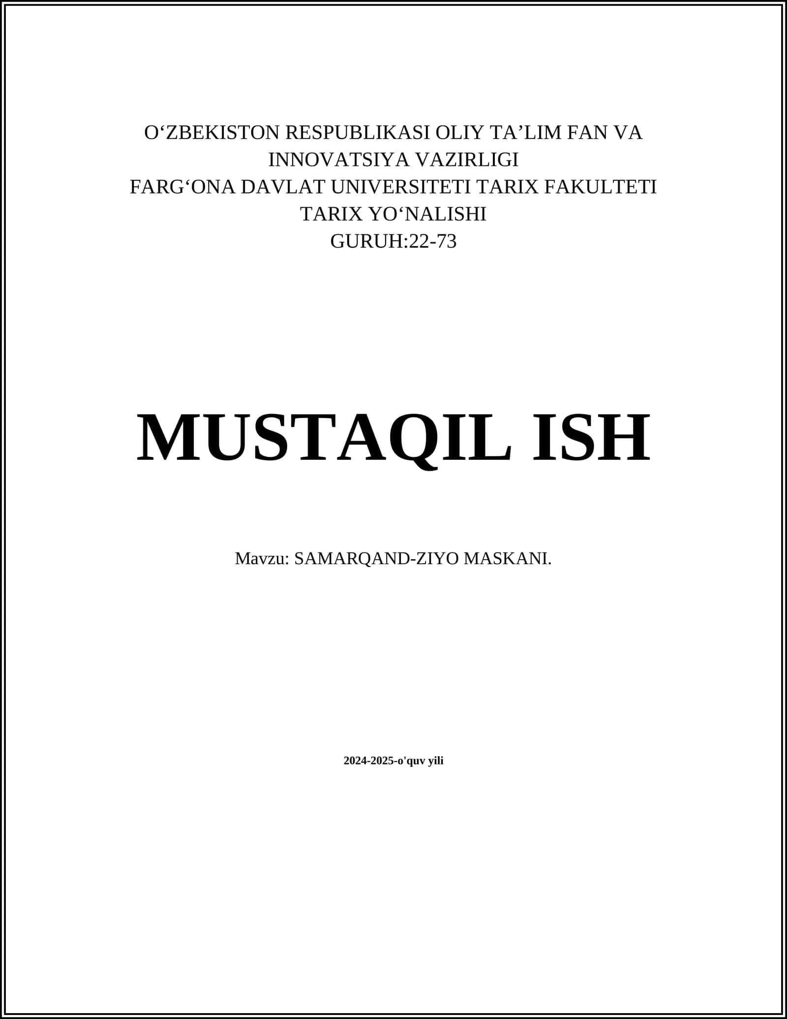 SAMARQAND-ZIYO MASKANI
