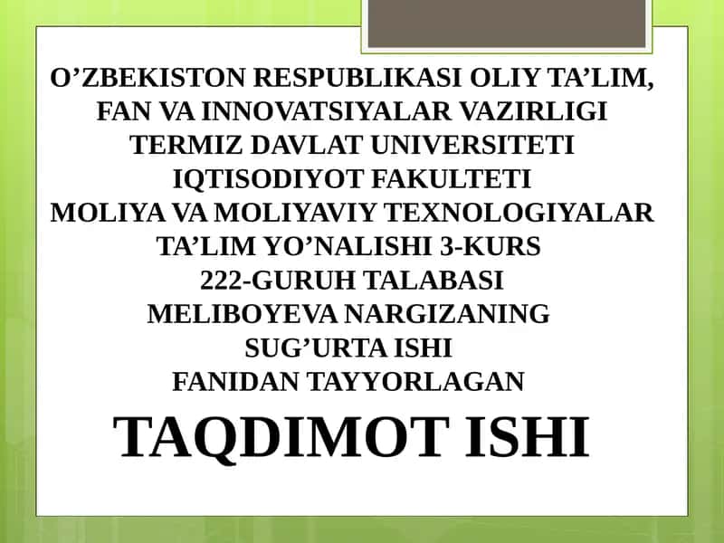 SUG’URTA ISHI TAQDIMOT ISHI