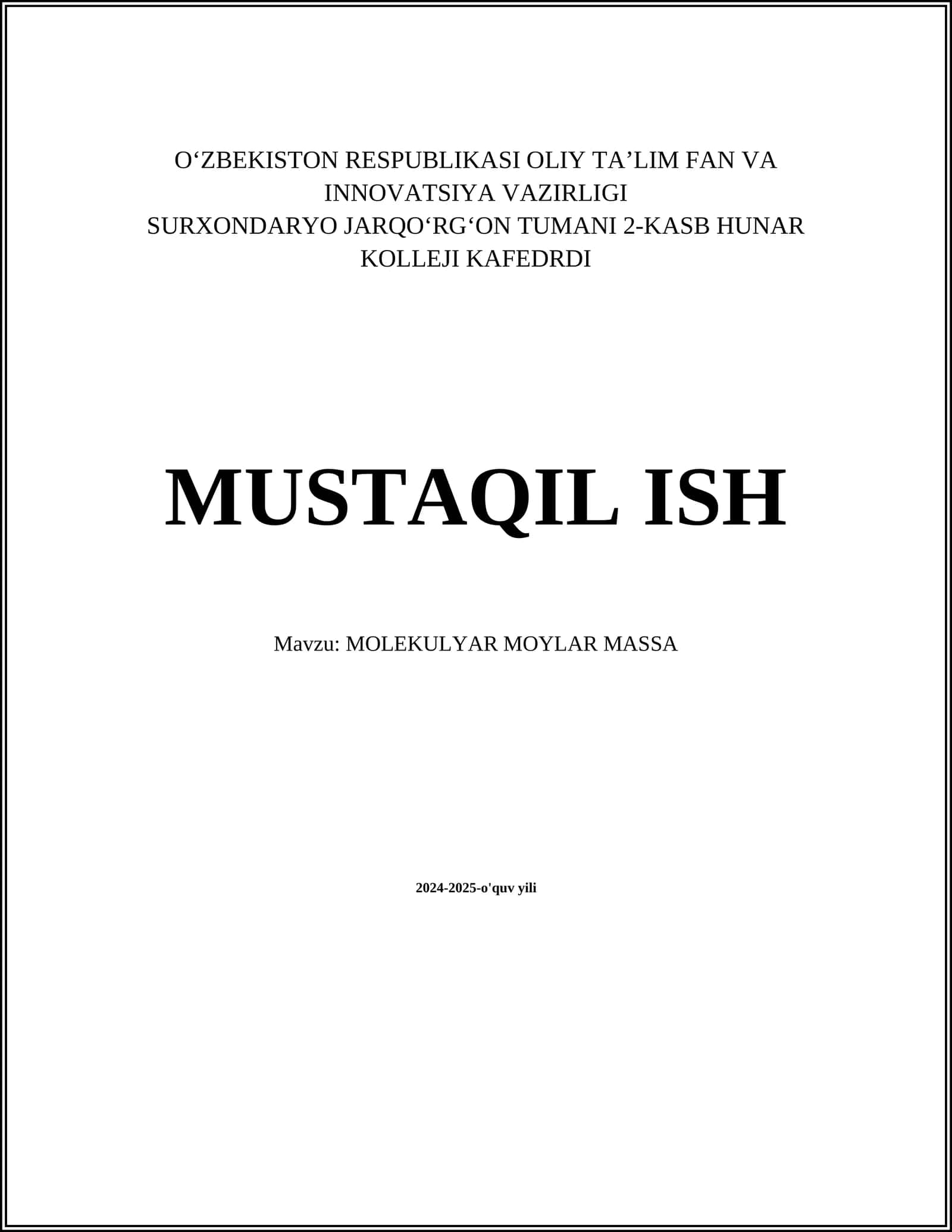 MOLEKULYAR MOYLAR MASSA