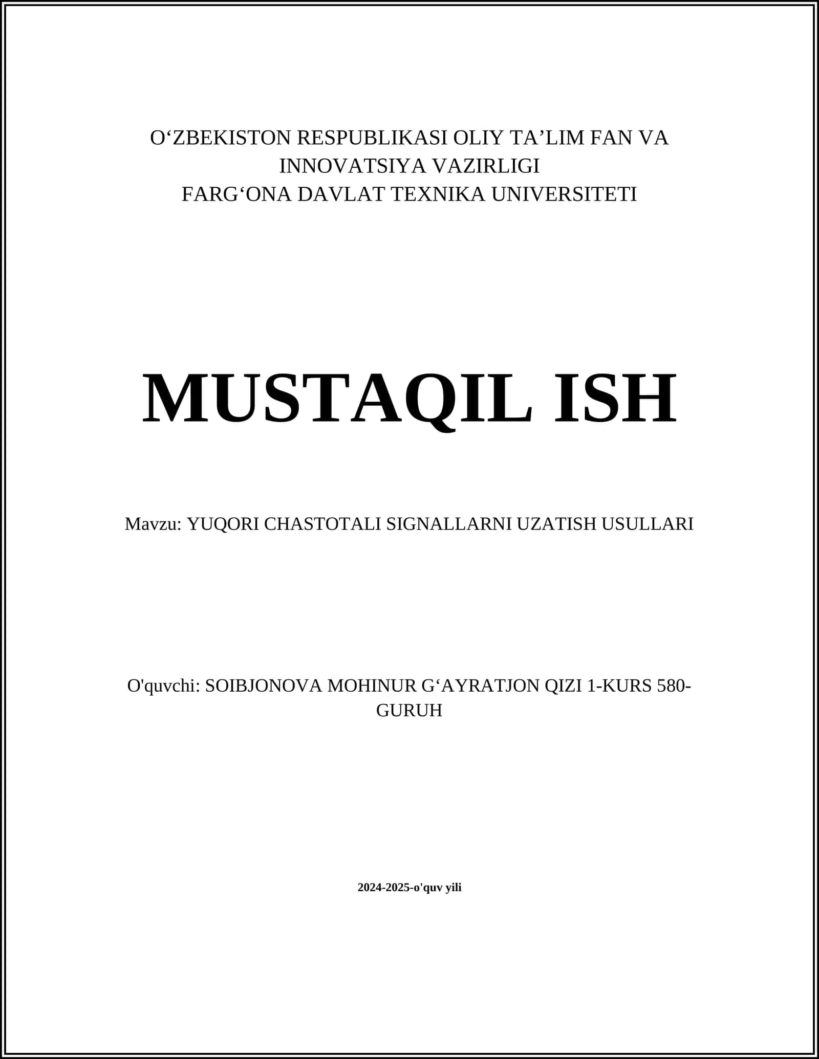 YUQORI CHASTOTALI SIGNALLARNI UZATISH USULLARI
