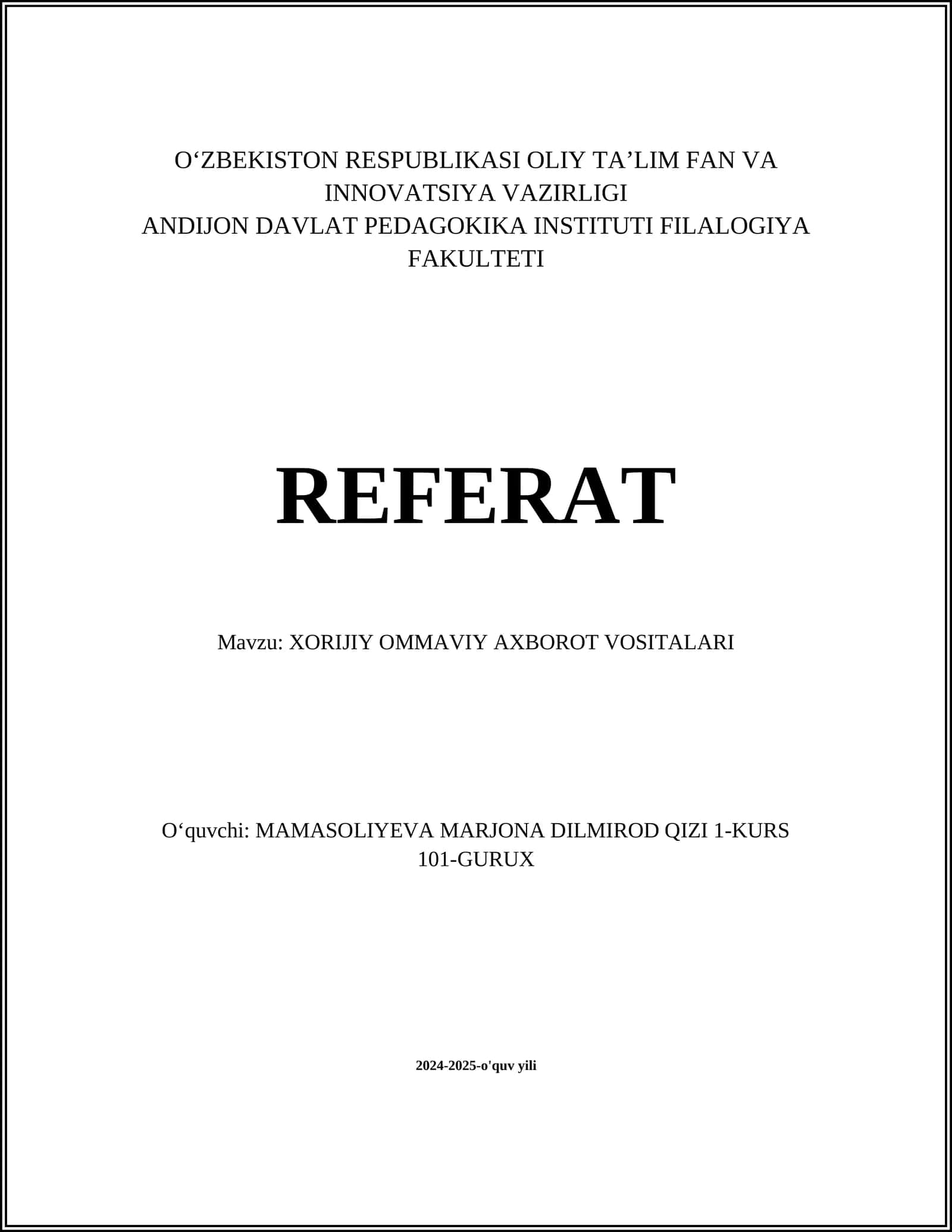 XORIJIY OMMAVIY AXBOROT VOSITALARI