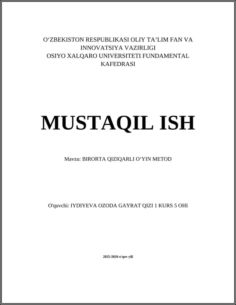 BIRORTA QIZIQARLI OʻYIN METOD