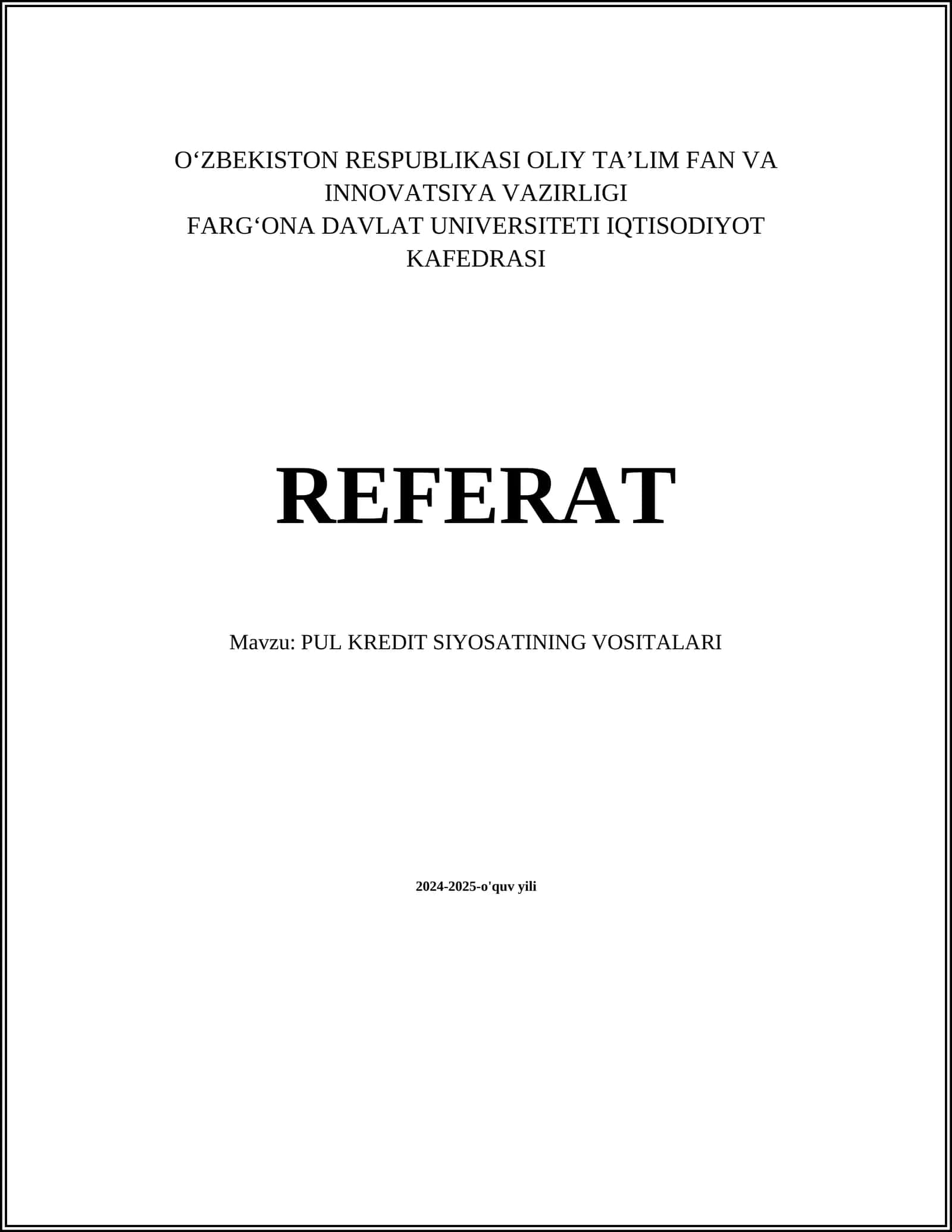 PUL KREDIT SIYOSATINING VOSITALARI