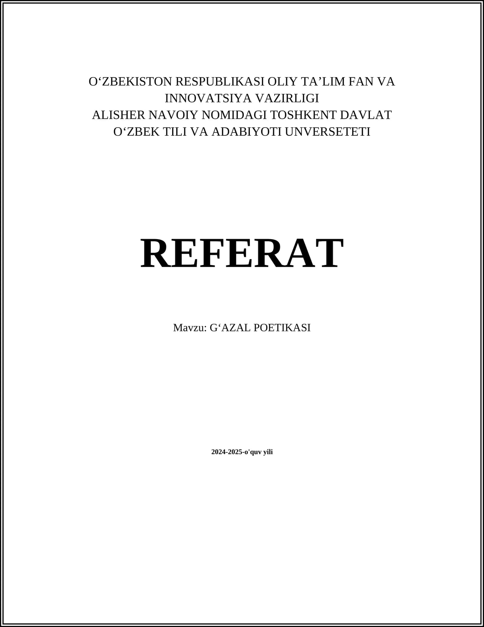 GʻAZAL POETIKASI