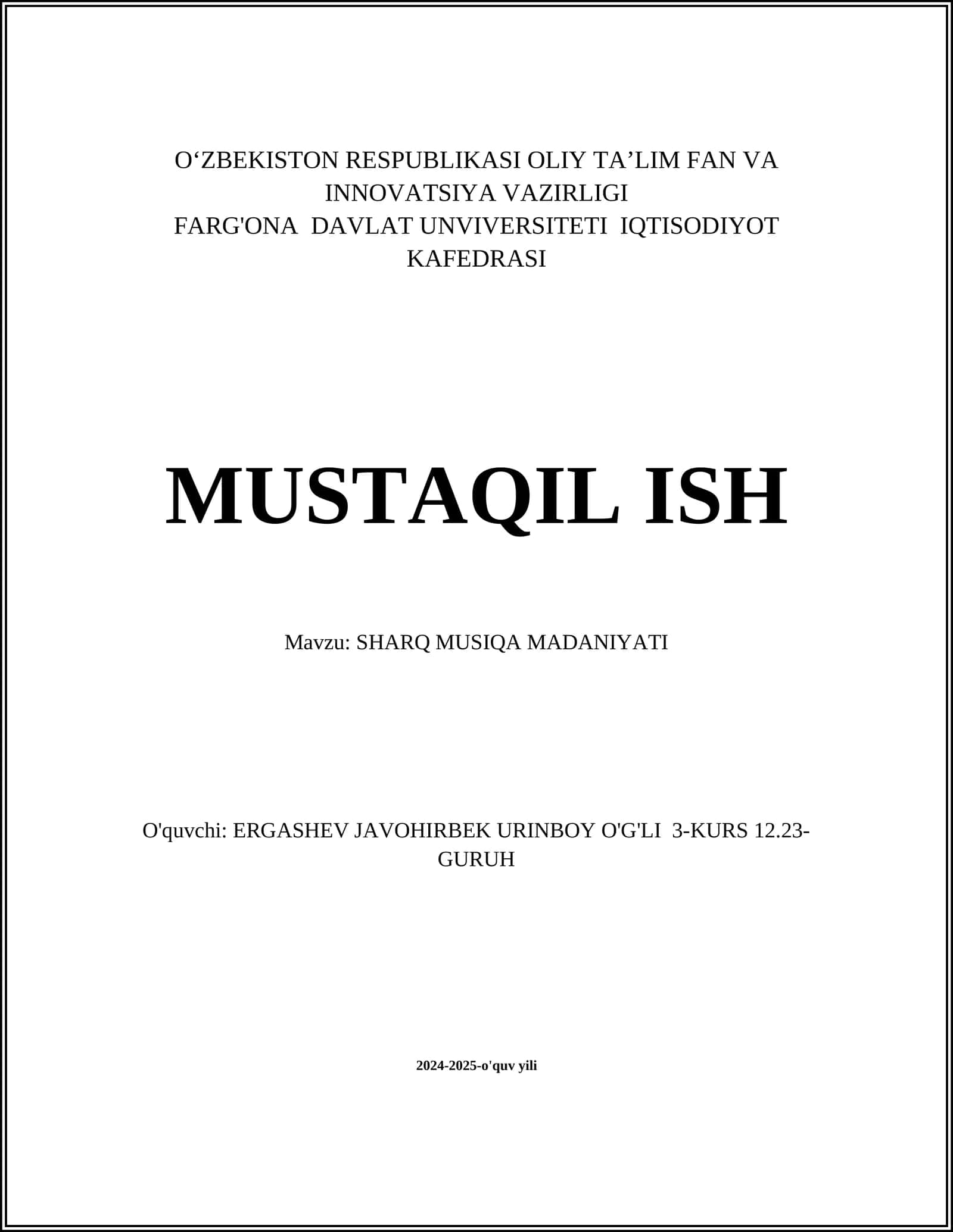 SHARQ MUSIQA MADANIYATI