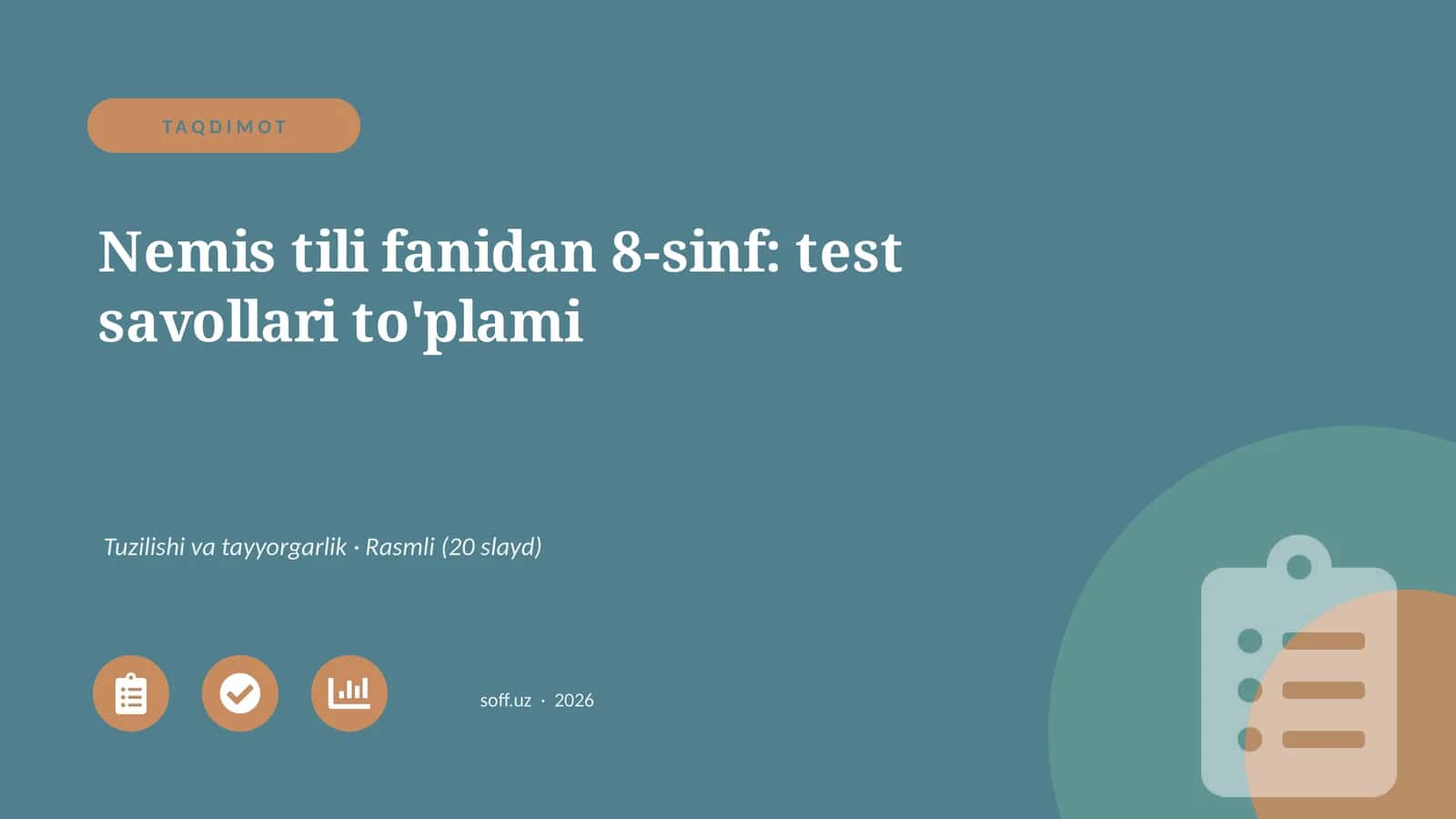 Nemis tili fanidan 8-sinf: test savollari to'plami
