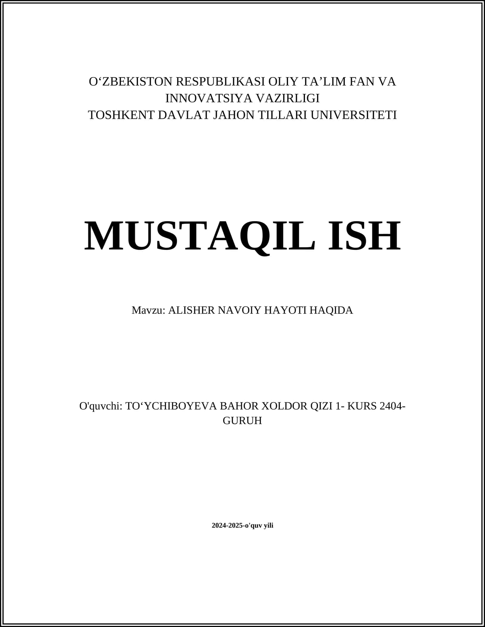 ALISHER NAVOIY HAYOTI HAQIDA