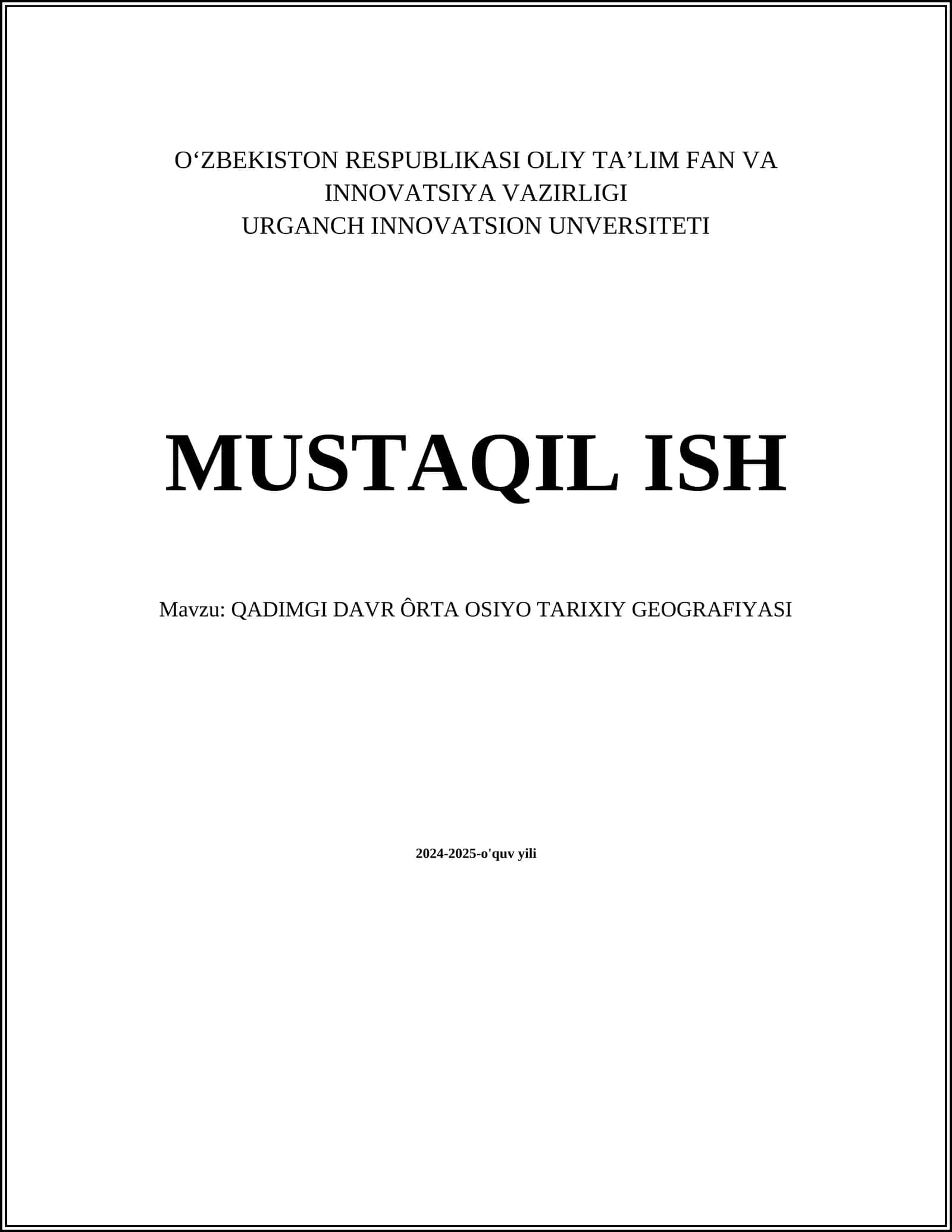 QADIMGI DAVR ÔRTA OSIYO TARIXIY GEOGRAFIYASI