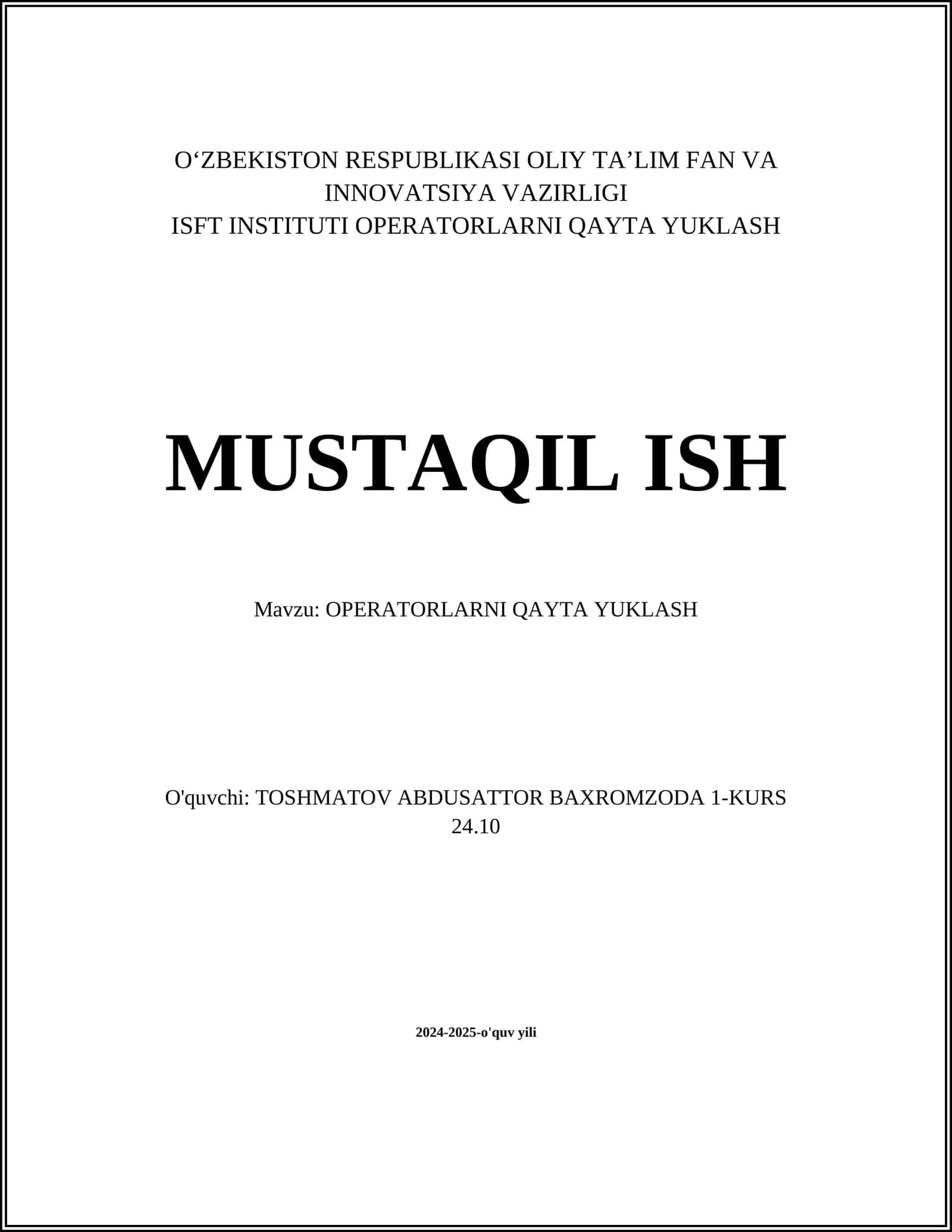 Operatorlarni qayta yuklash