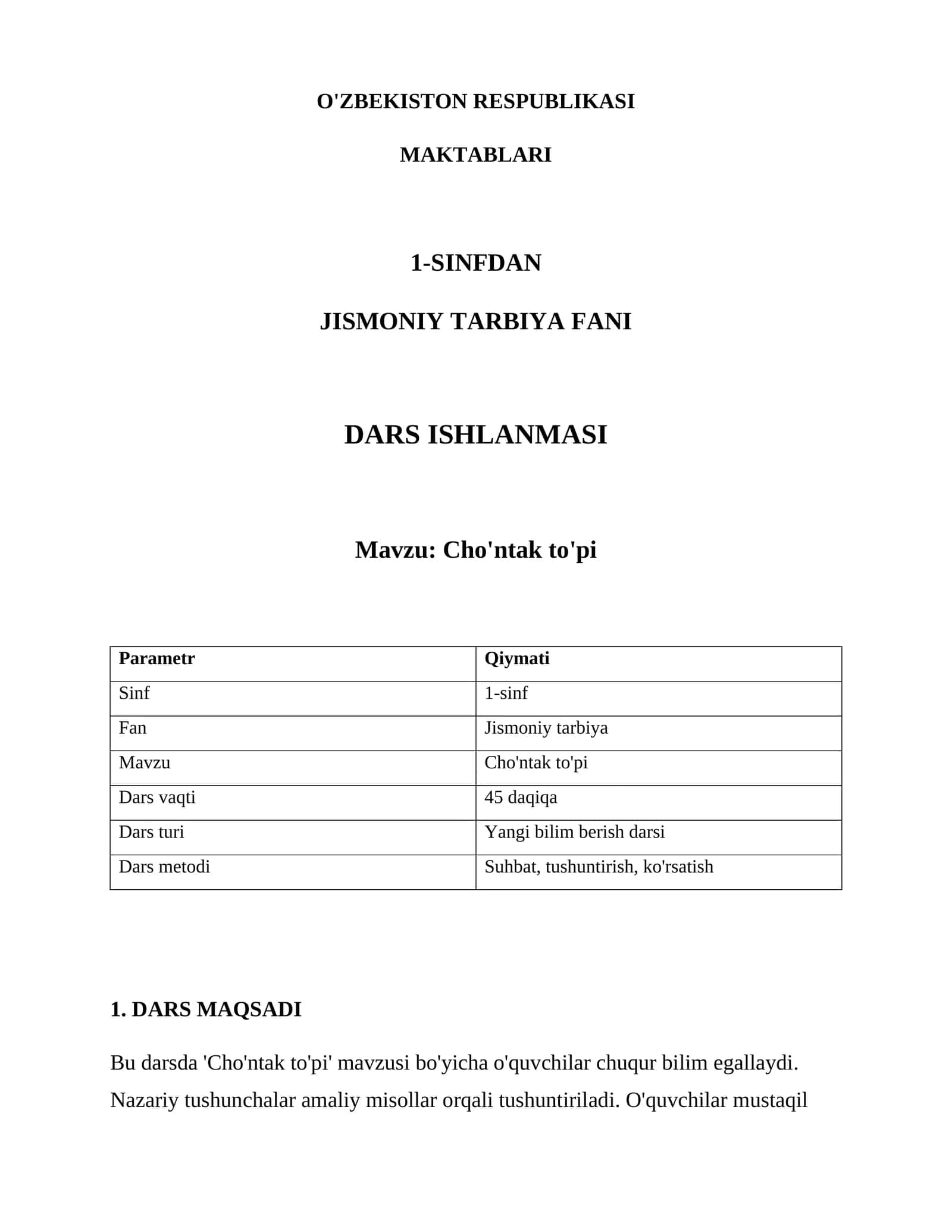 Cho'ntak to'pi dars ishlanmasi