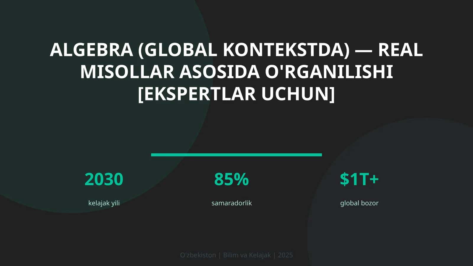 Algebra (GLOBAL KONTEKSTDA) — REAL MISOLLAR ASOSIDA O'RGANILISHI [EKSPERTLAR UCHUN]