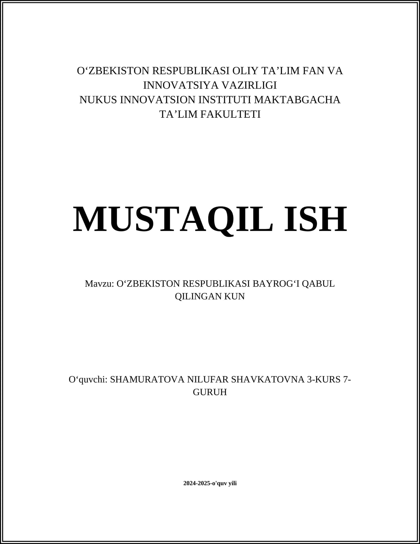 Oʻzbekiston Respublikasi davlat bayrogʻi haqida ma’lumot