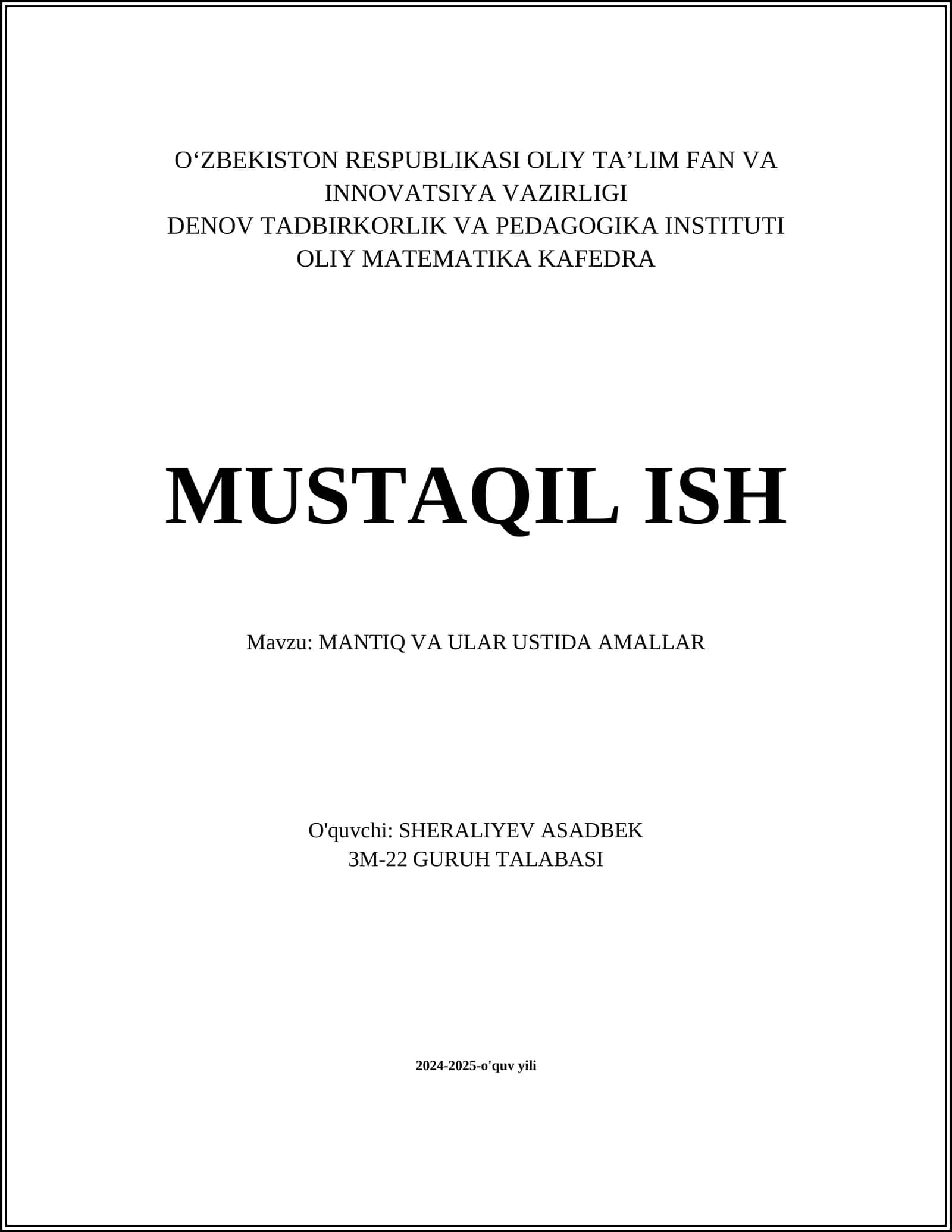 MANTIQ VA ULAR USTIDA AMALLAR