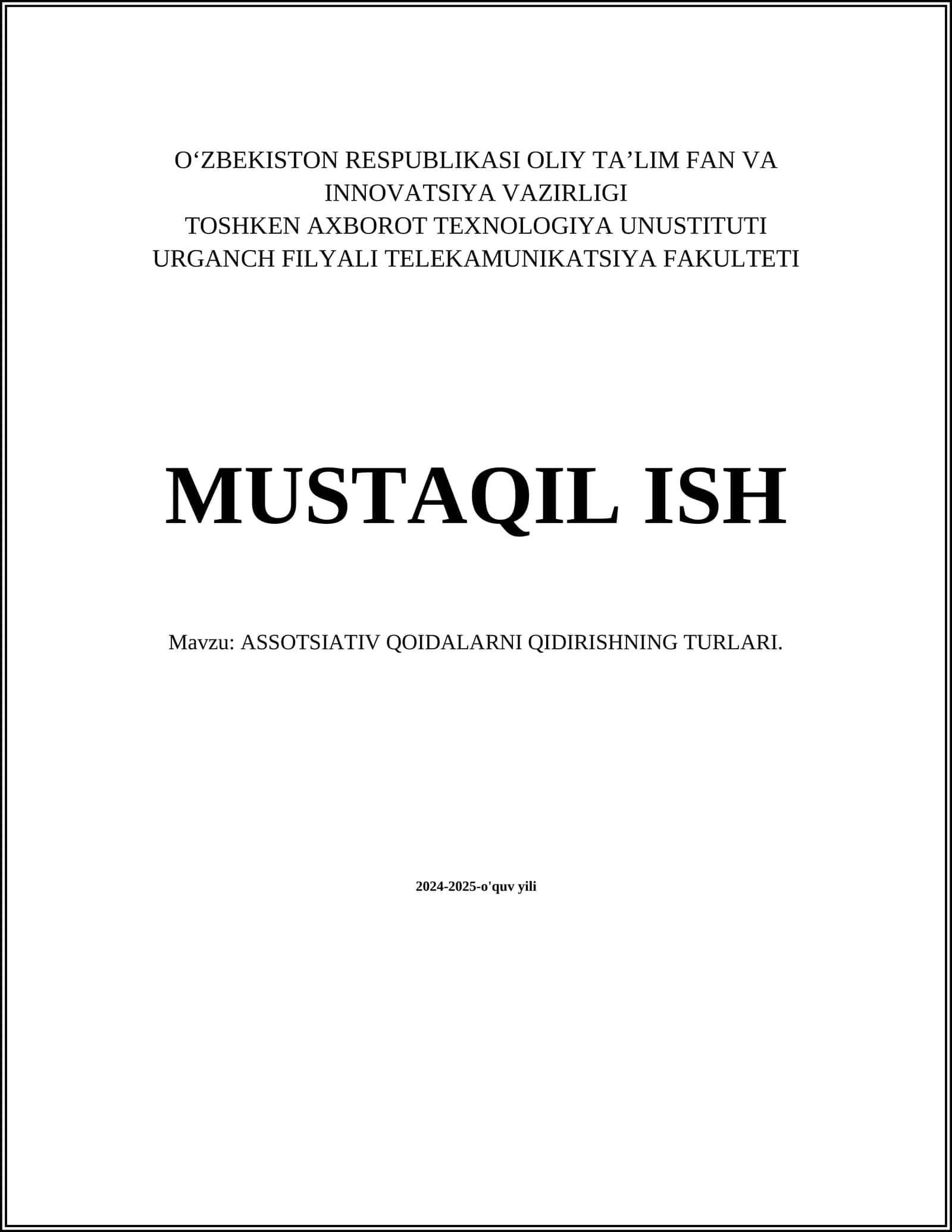 ASSOTSIATIV QOIDALARNI QIDIRISHNING TURLARI