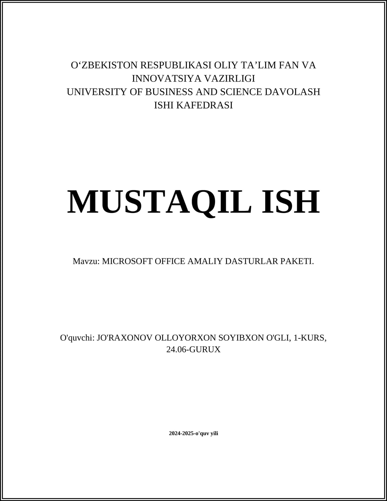 MICROSOFT OFFICE AMALIY DASTURLAR PAKETI