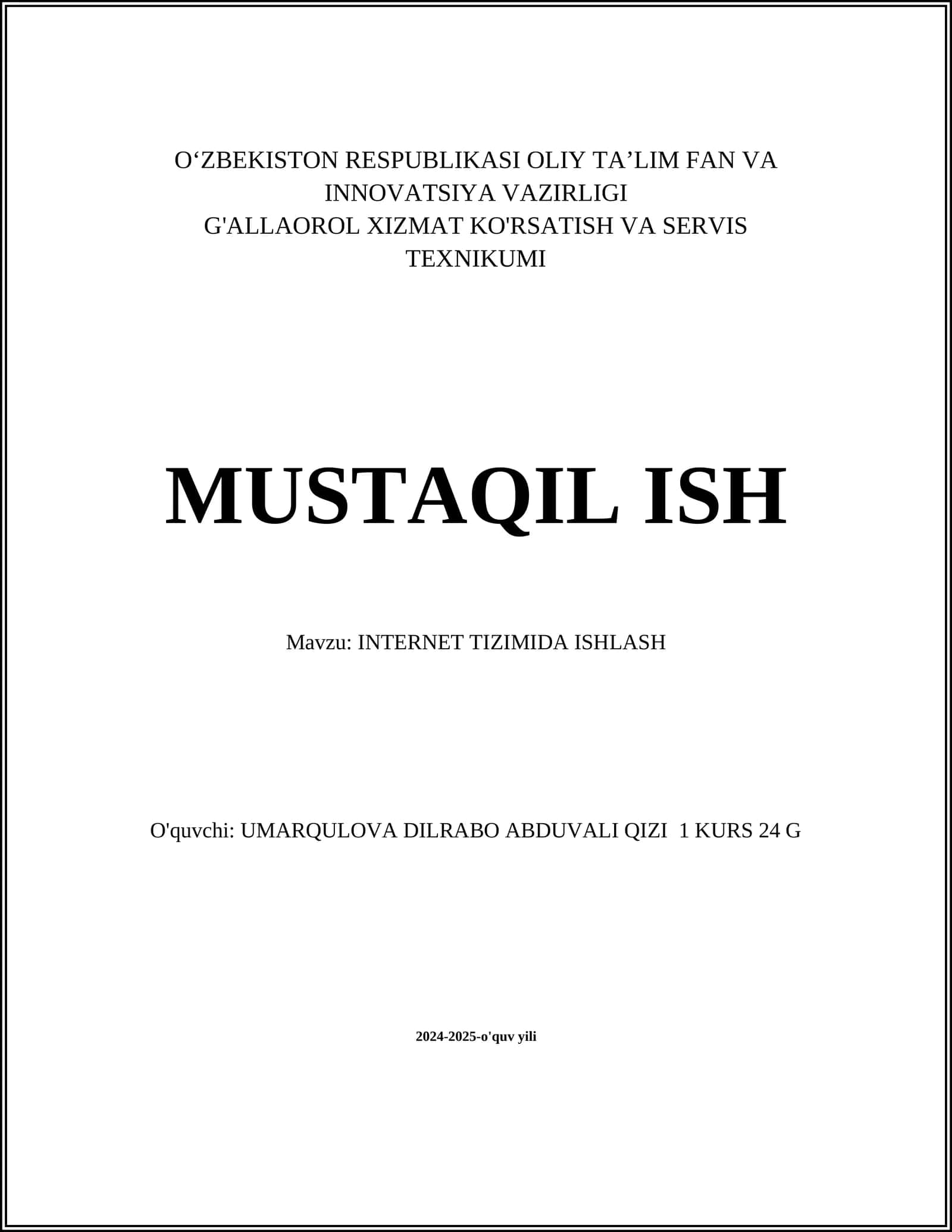 INTERNET TIZIMIDA ISHLASH