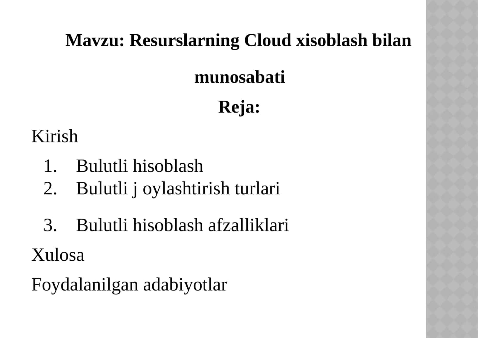 Resurslarning Cloud xisoblash bilan munosabati