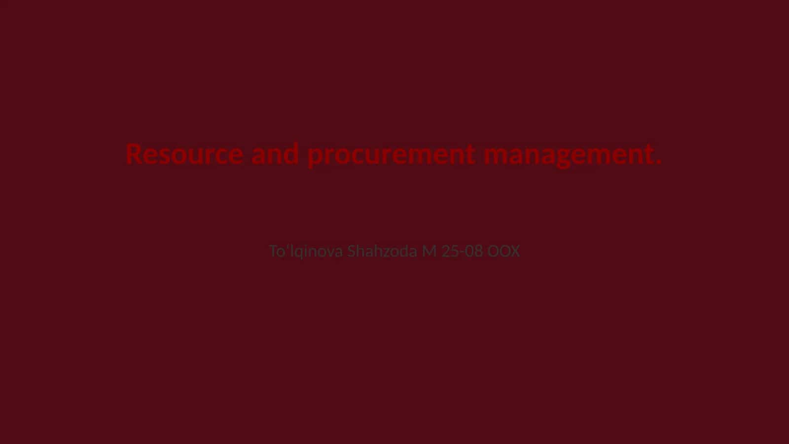 Fundamentals of Resource Management