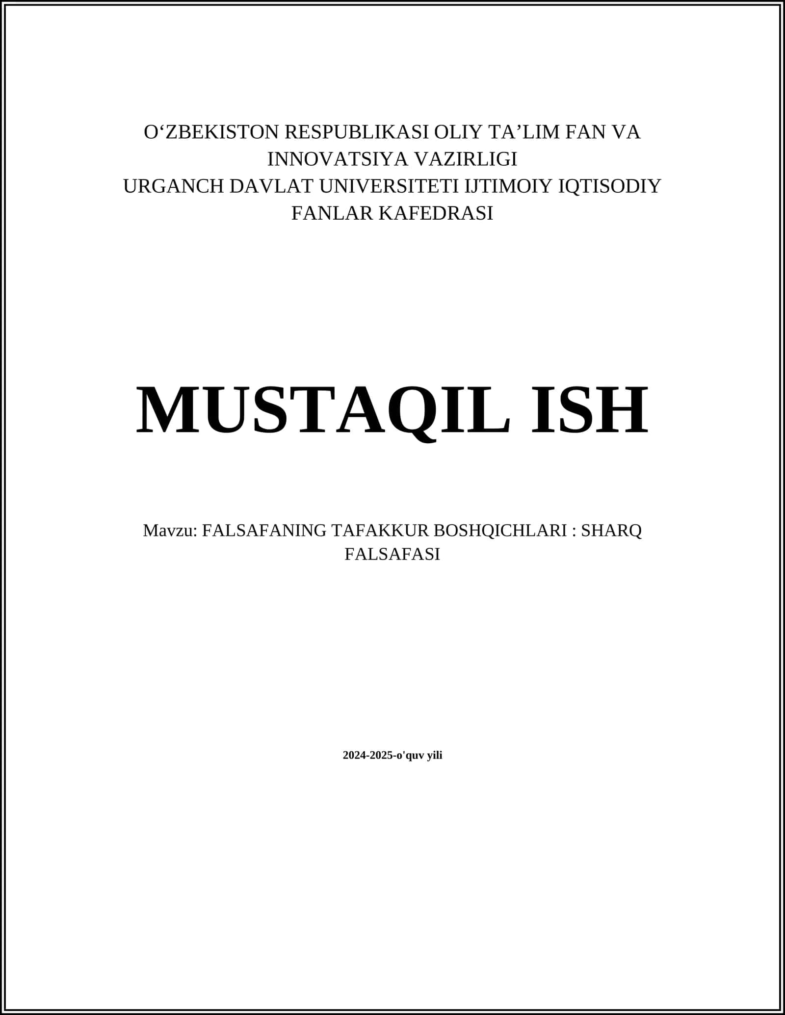 FALSAFANING TAFAKKUR BOSHQICHLARI: SHARQ FALSAFASI
