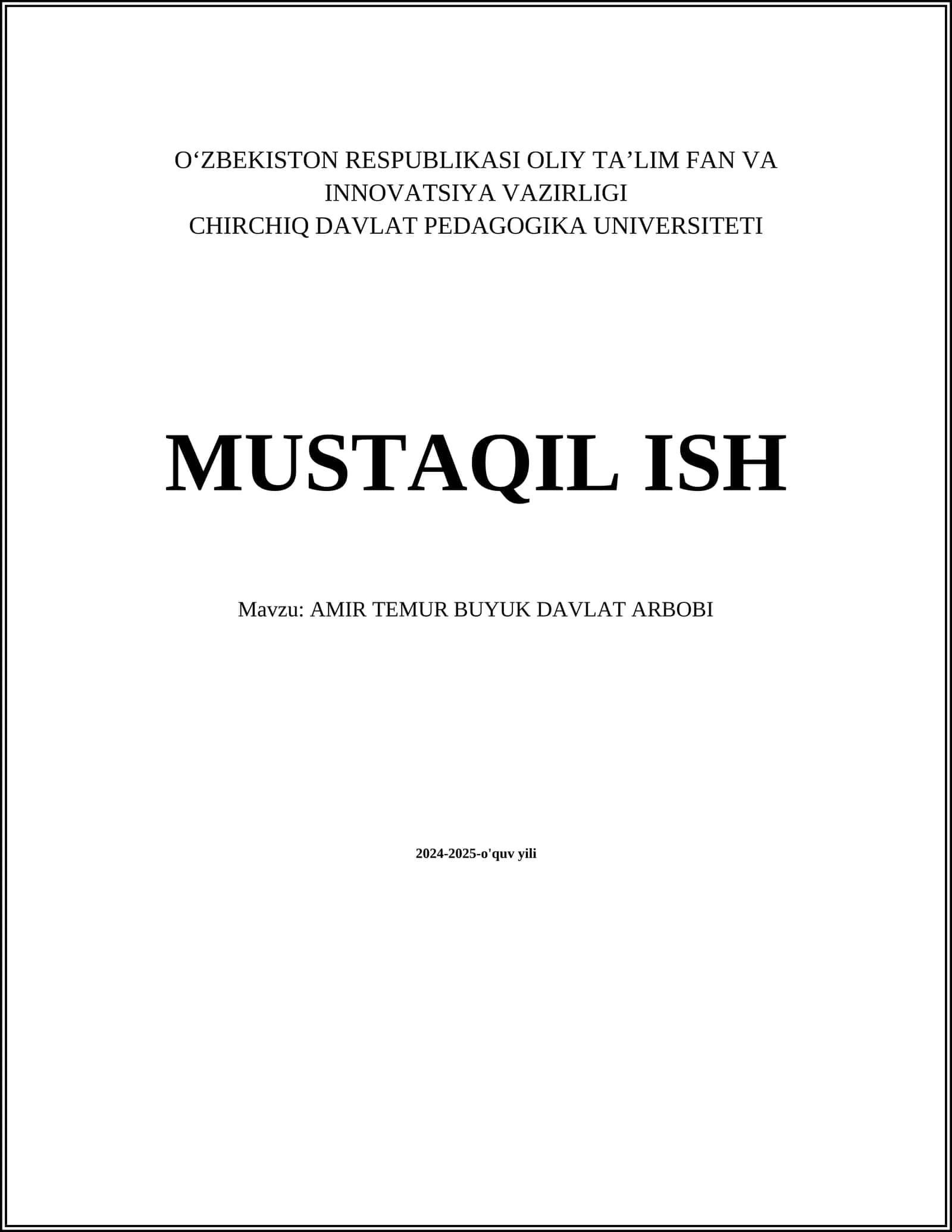 AMIR TEMUR BUYUK DAVLAT ARBOBI