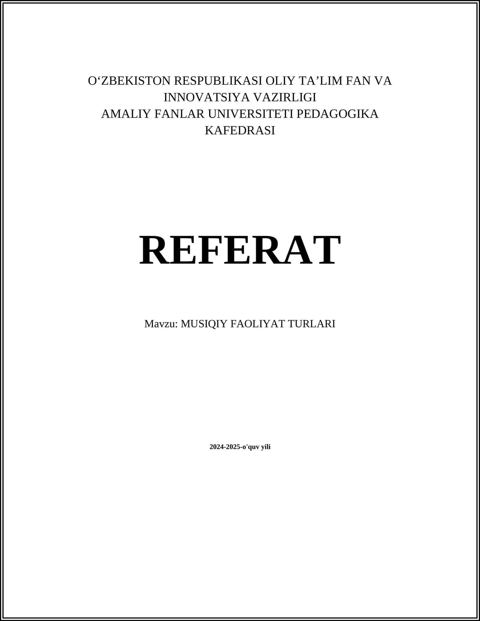 MUSIQIY FAOLIYAT TURLARI