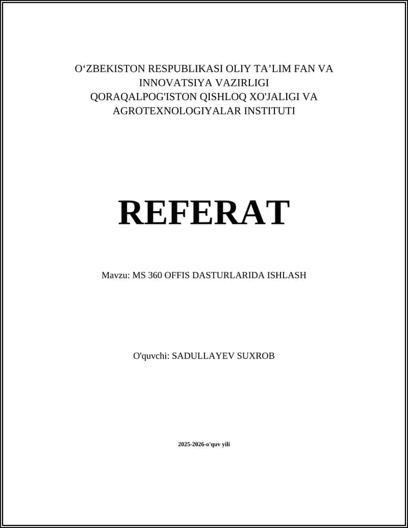 MS 360 OFFIS DASTURLARIDA ISHLASH