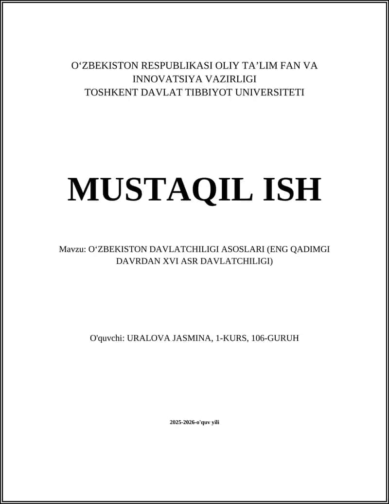 O‘ZBEKISTON DAVLATCHILIGI ASOSLARI