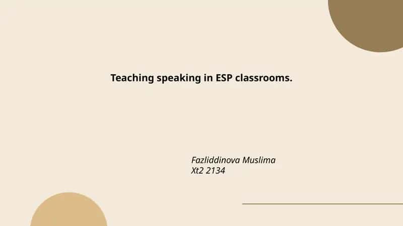 Needs Analysis in ESP Speaking Classes