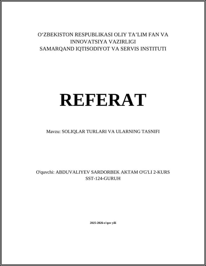 SOLIQLAR TURLARI VA ULARNING TASNIFI