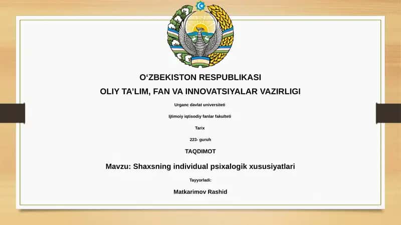 Shaxsning individual psixalogik xususiyatlari