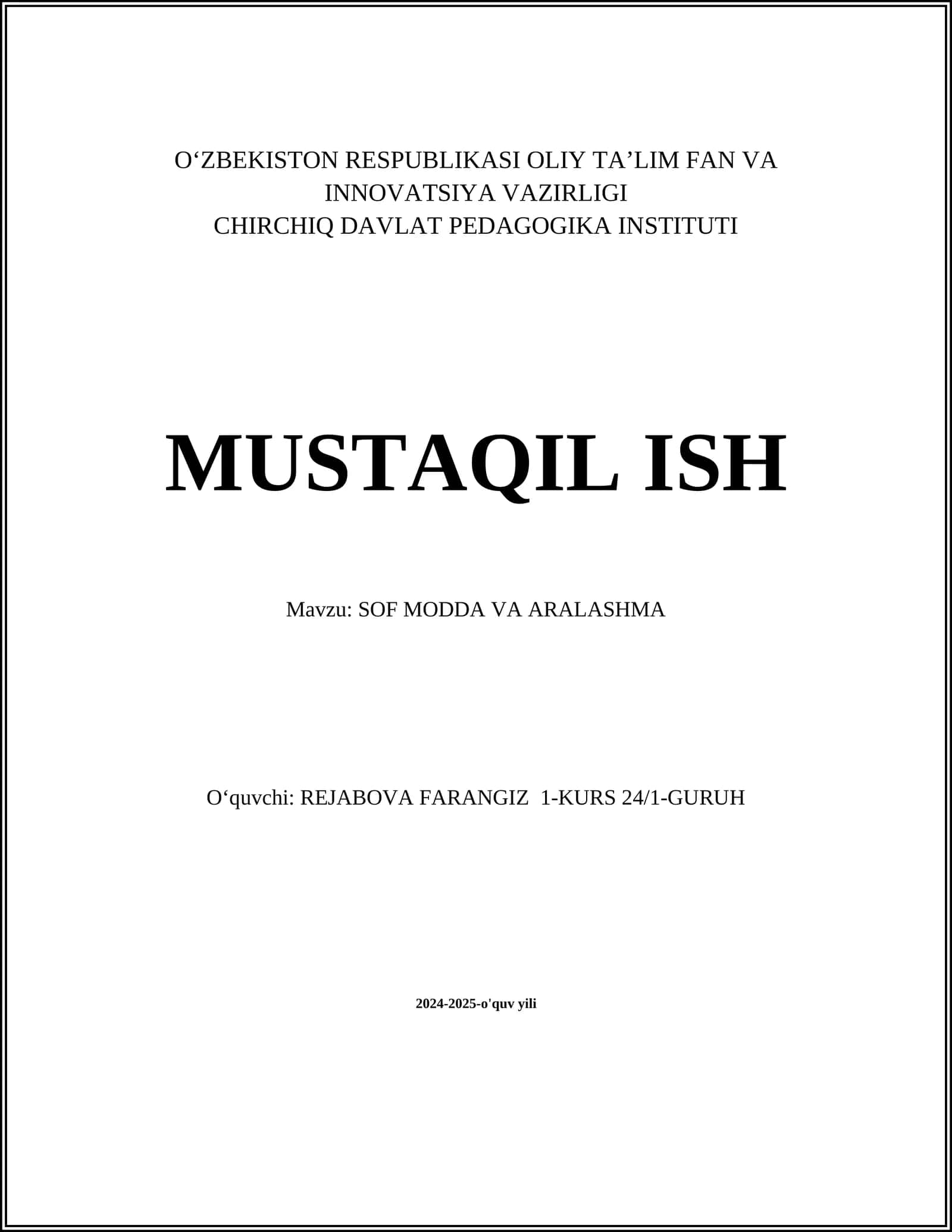 SOF MODDA VA ARALASHMA