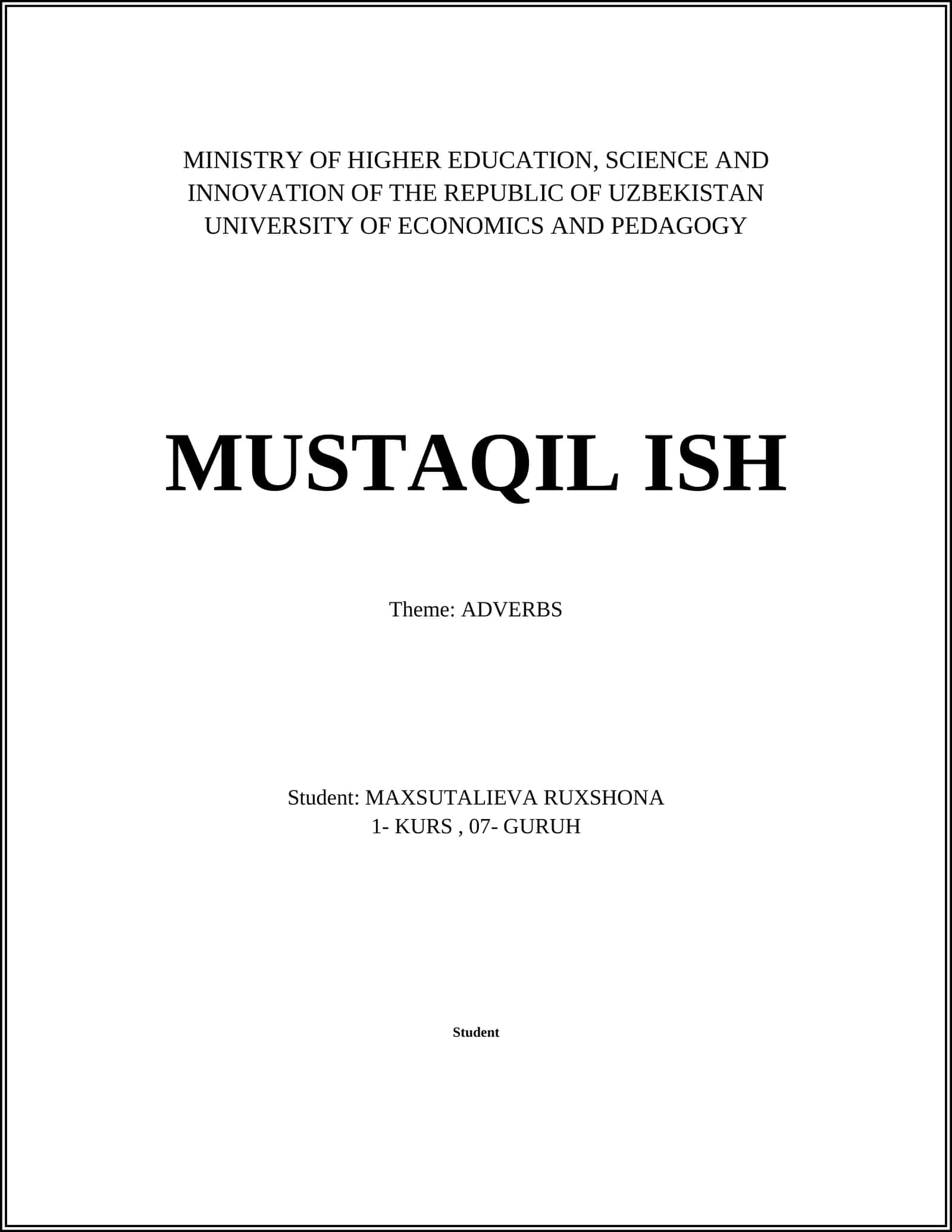 MUSTAQIL ISH - ADVERBS