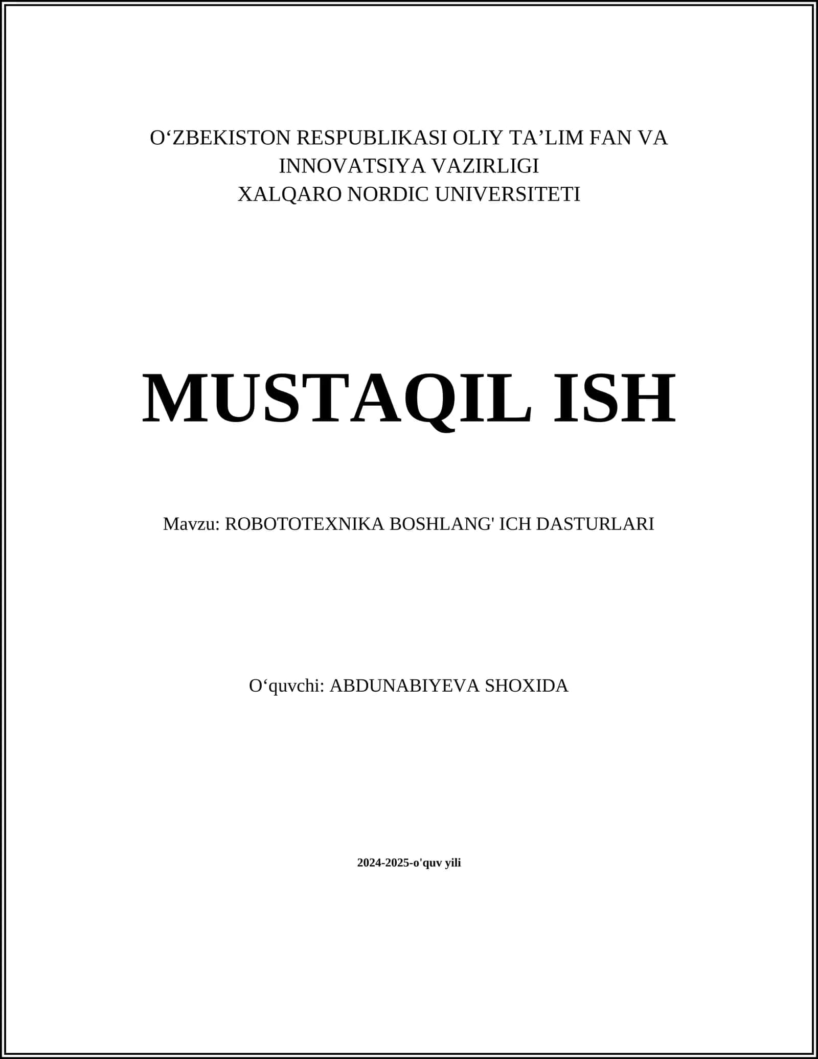 ROBOTOTEXNIKA BOSHLANG' ICH DASTURLARI