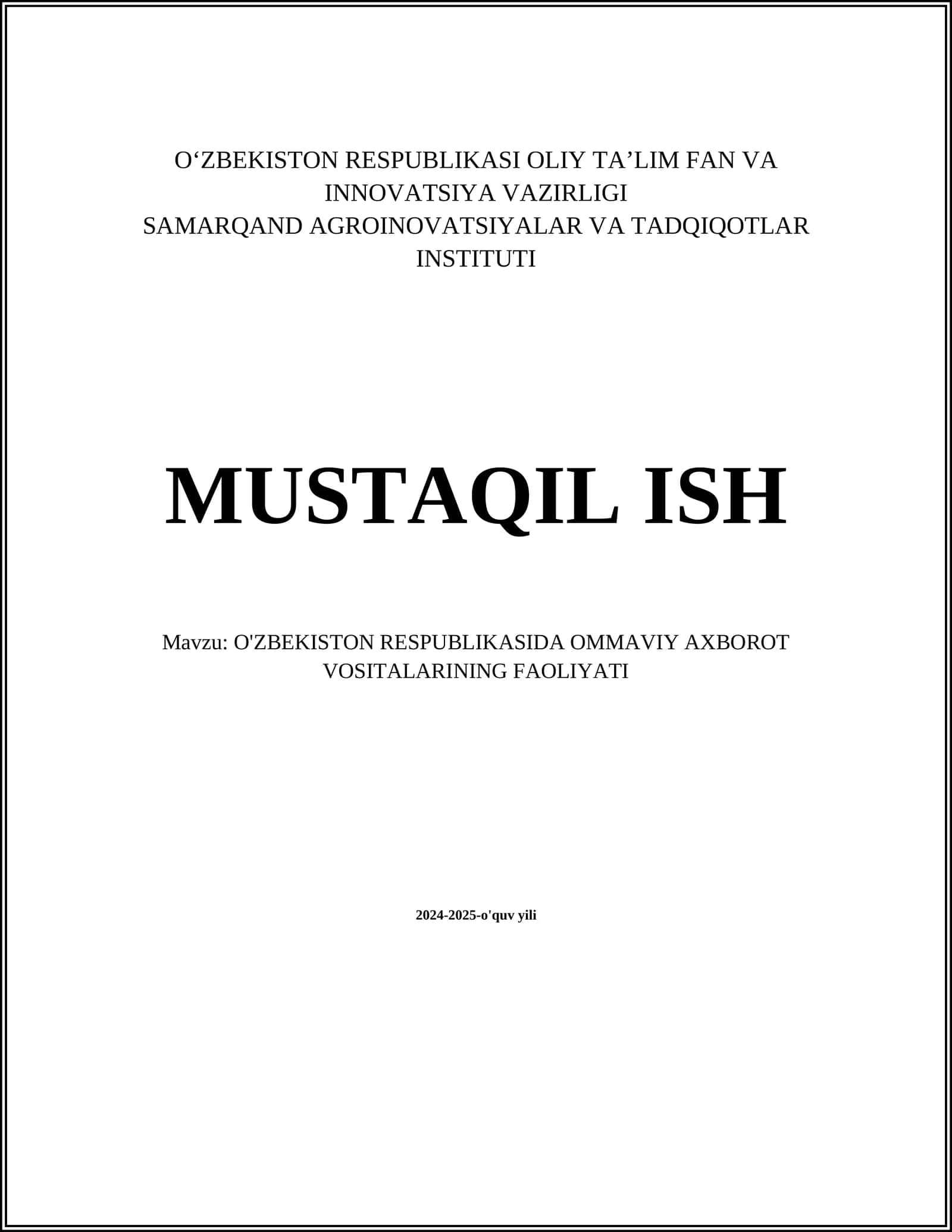 O'ZBEKISTON RESPUBLIKASIDA OMMAVIY AXBOROT VOSITALARINING FAOLIYATI