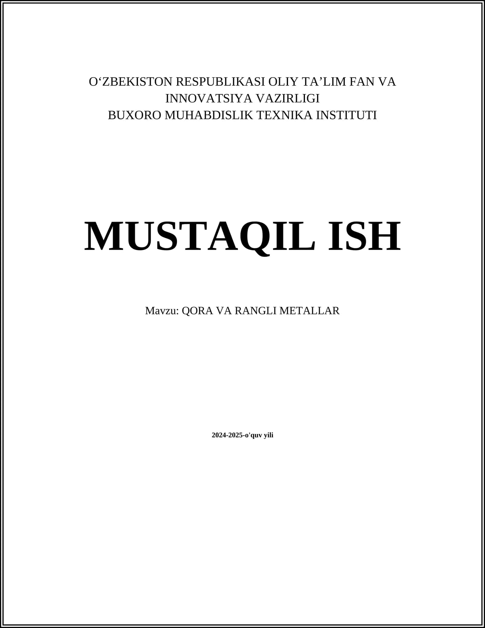 QORA VA RANGLI METALLAR