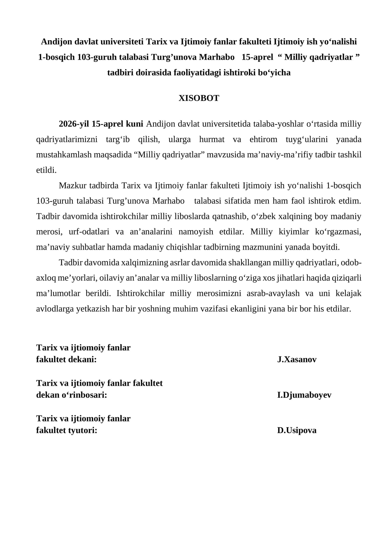 Milliy qadriyatlar tadbiri