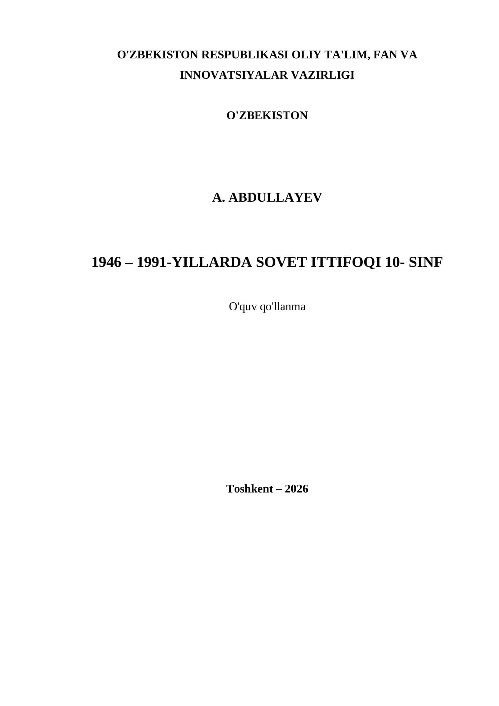 1946 – 1991-YILLARDA SOVET ITTIFOQI 10- SINF