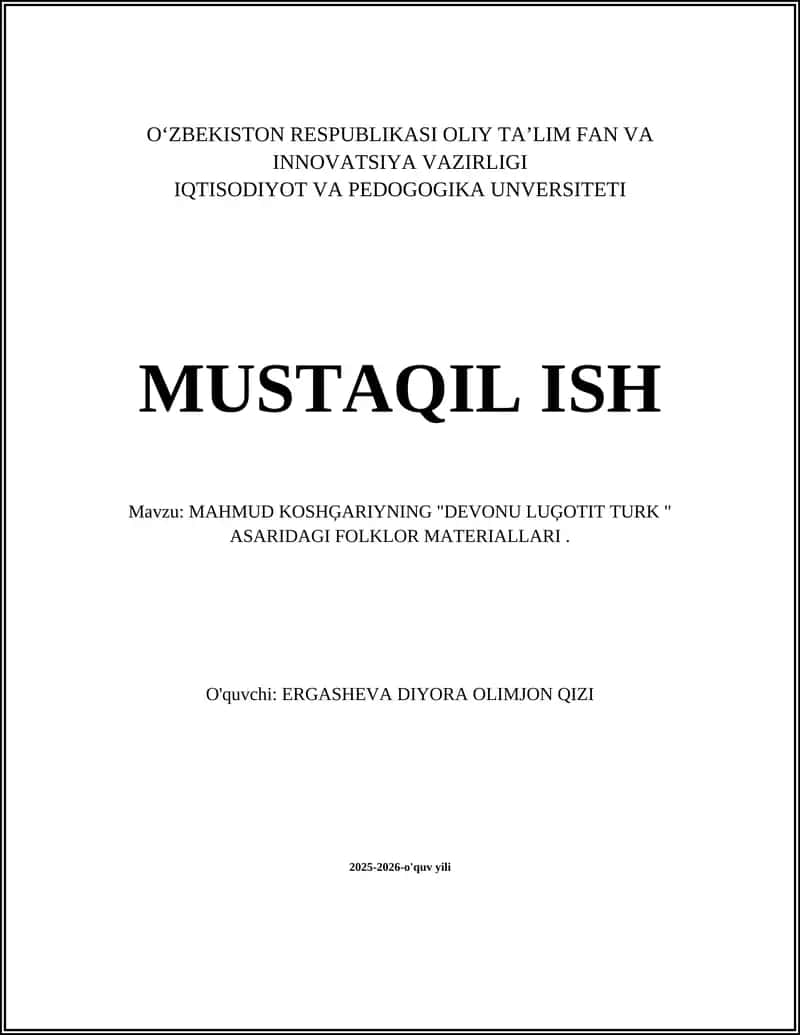MAHMUD KOSHĢARIYNING "DEVONU LUĢOTIT TURK " ASARIDAGI FOLKLOR MATERIALLARI