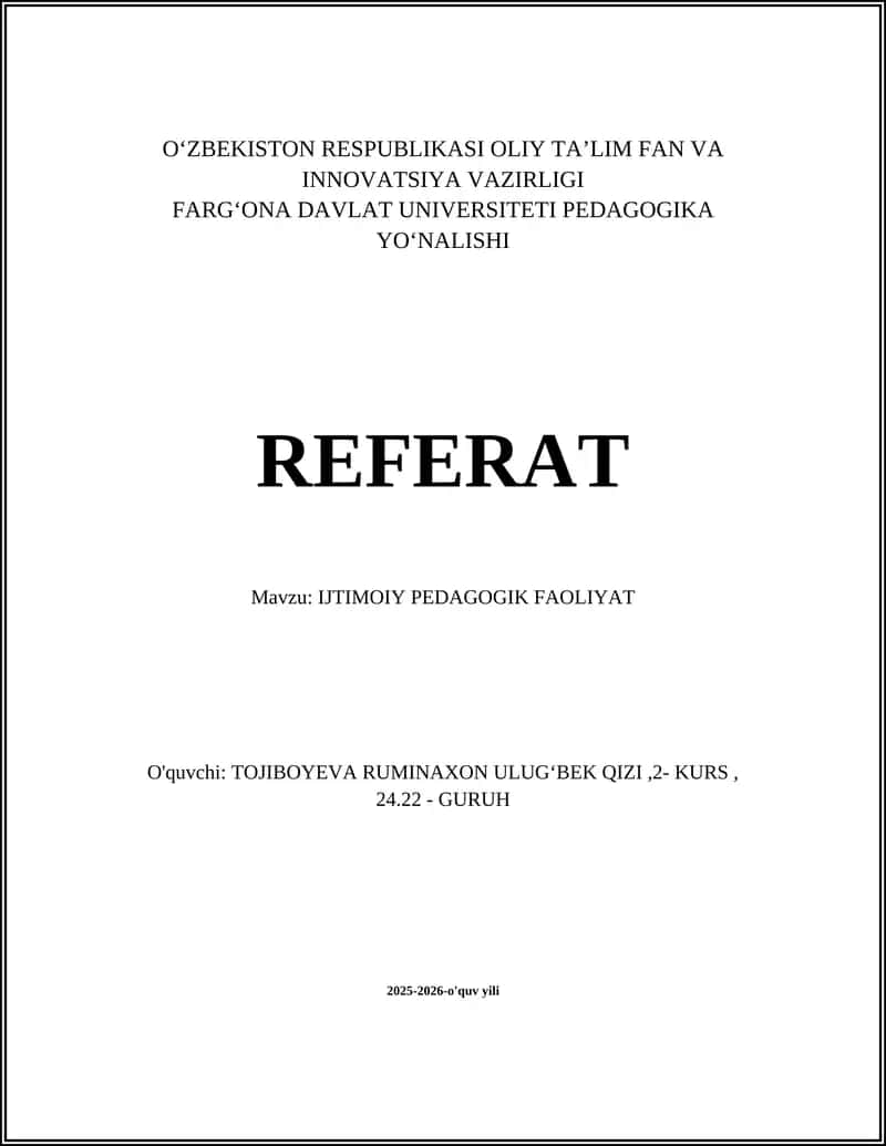 IJTIMOIY PEDAGOGIK FAOLIYAT