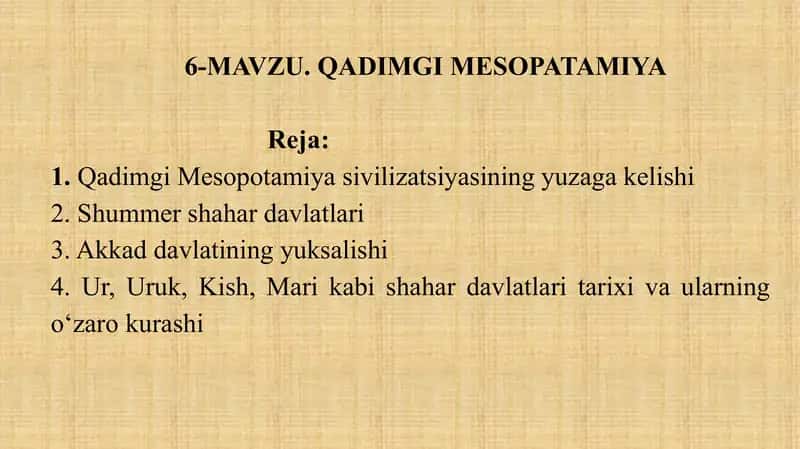 Qadimgi Mesopatamiya tarixiga kirish