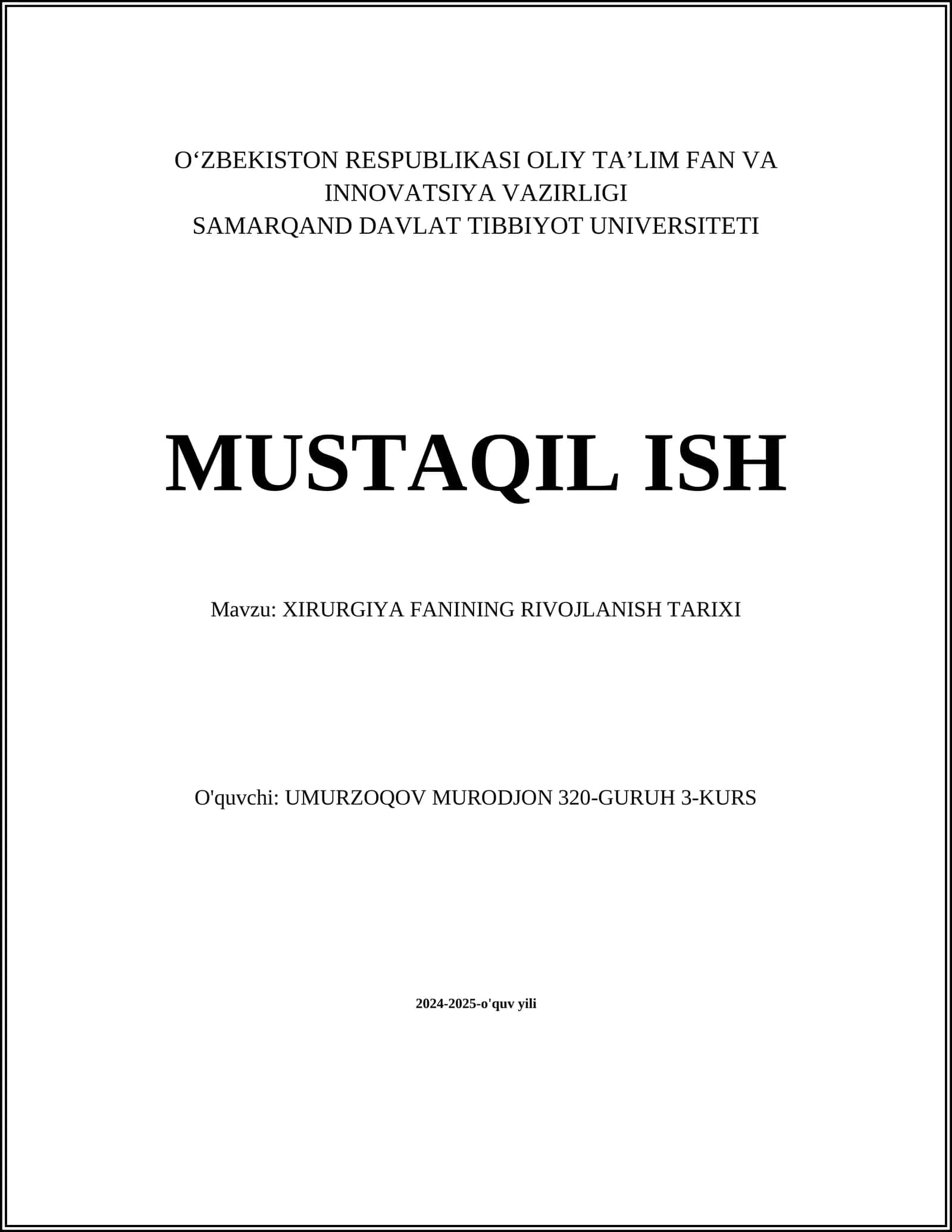 XIRURGIYA FANINING RIVOJLANISH TARIXI