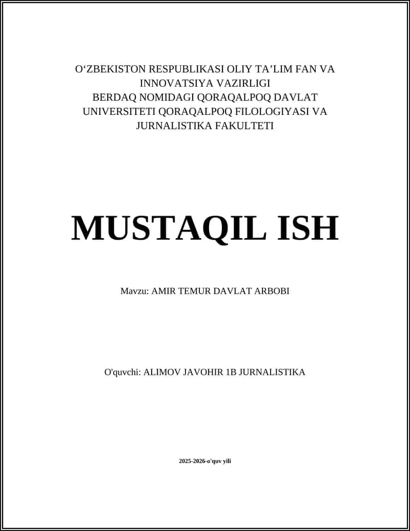 AMIR TEMUR DAVLAT ARBOBI