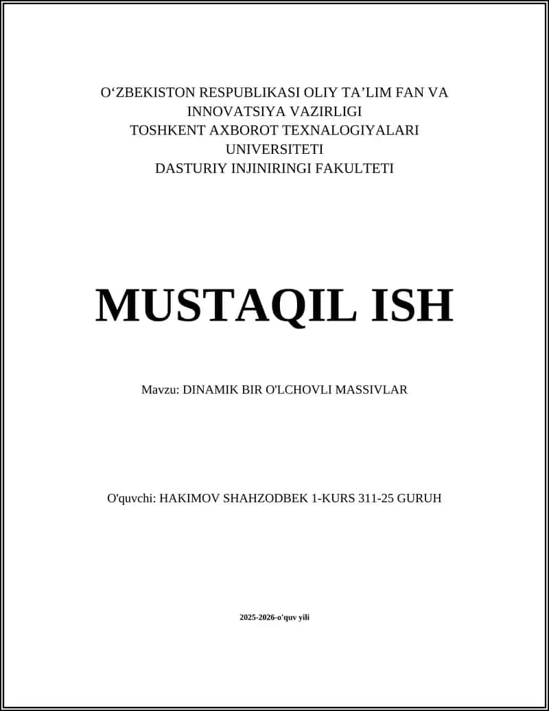 DINAMIK BIR O'LCHOVLI MASSIVLAR