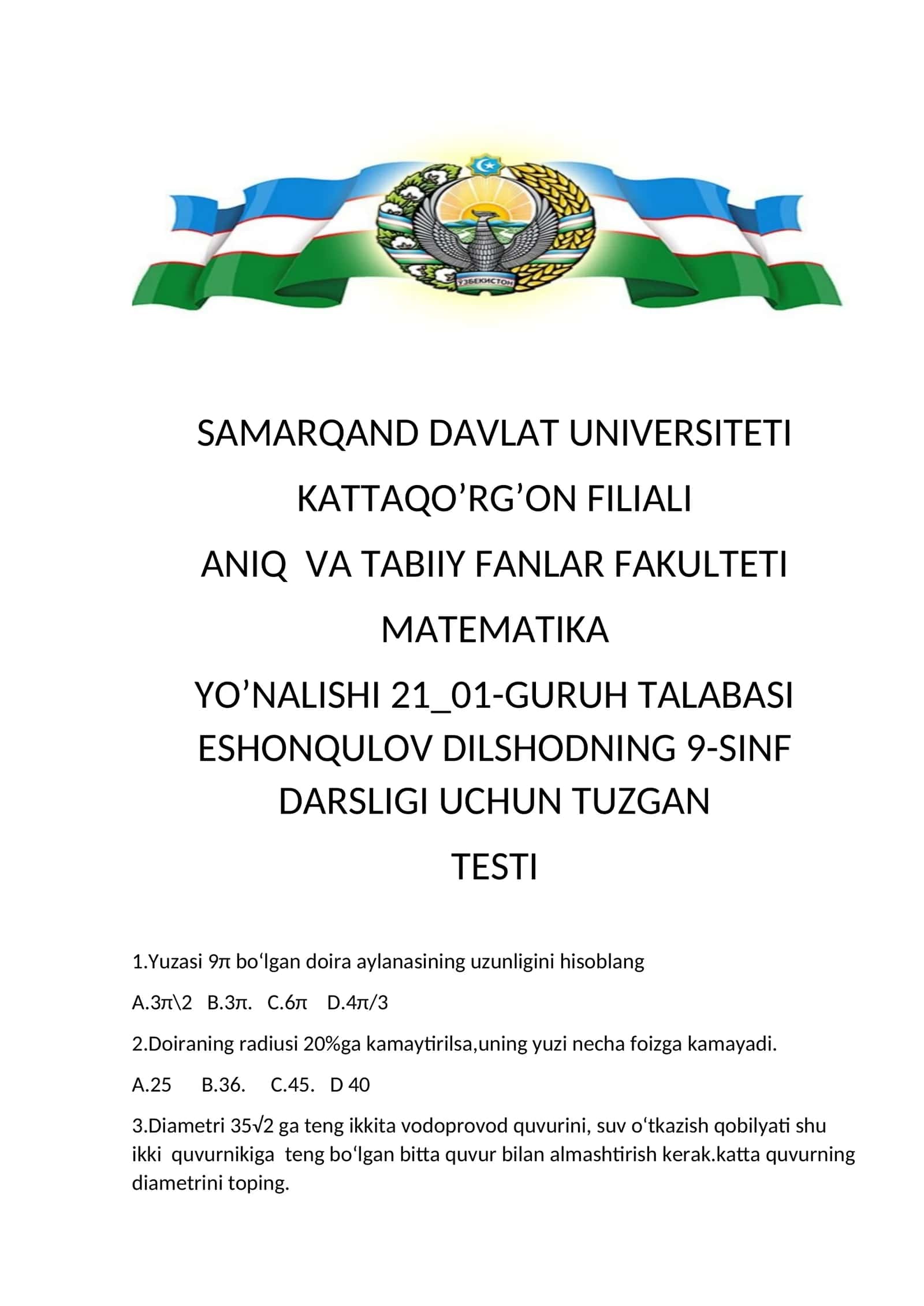 MATEMATIKA TESTI