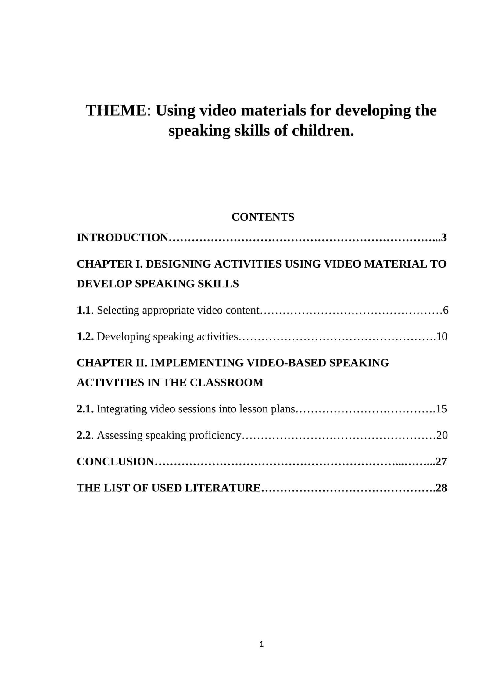 Using video materials for developing the speaking skills of children